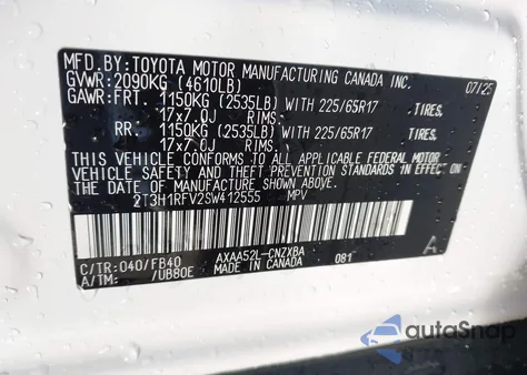 2025 Toyota Rav4 Le z USA, uszkodzony, nr VIN 2T3H1RFV2SW412555